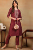 Vivaanta Fashion Maroon Silk Blend Solid Embroidered Straight Kurta VCK9580 - Dista