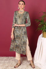 Thumbnail for Ahika Plus Size Blue Viscose Rayon Ethnic Motifs Printed Straight Kurta