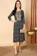 Thumbnail for Ahika Plus Size Blue Viscose Rayon Bandhani Printed Straight Kurta
