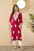 Vivaanta Fashion Red Viscose Rayon Solid Embroidered Straight Kurta VCK9782 - Dista