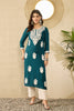 Vivaanta Fashion Blue Viscose Rayon Solid Embroidered Straight Kurta VCK9784 - Dista