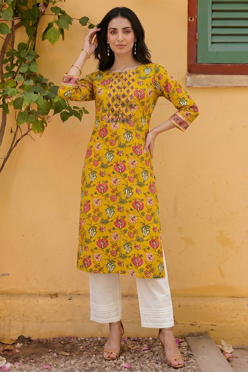 Ahika Rayon Yellow Floral Digital Printed Regular Kurta VCK9820