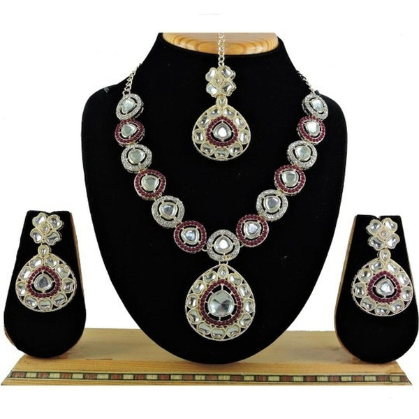 Jewel City Alloy Gold- plated Maroon Jewellery Set - Distacart