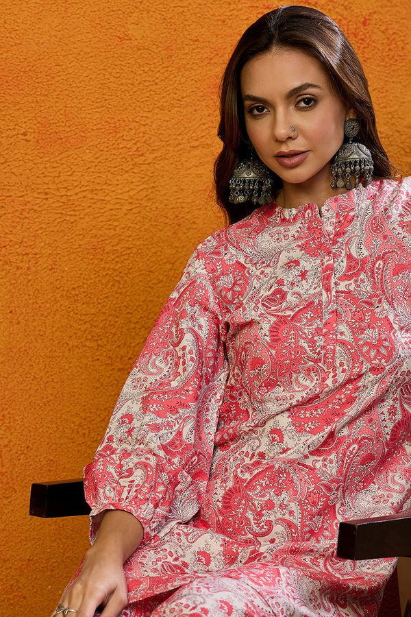 Ahika Pink Rayon Blend Paisley Printed Straight Co-ords Sets - Distacart