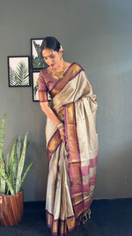 Thumbnail for Malishka Export Cotton Silk Woven Ready To Wear Saree With Blouse Piece - Chiku - Distacart