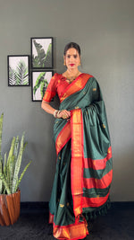 Thumbnail for Malishka Export Cotton Silk Woven Ready To Wear Saree With Blouse Piece - Red - Distacart