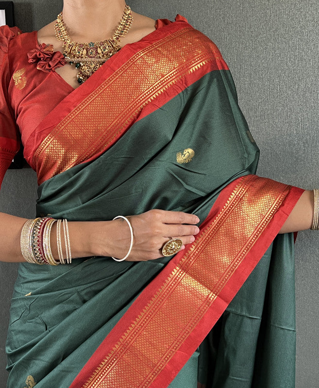Malishka Export Cotton Silk Woven Ready To Wear Saree With Blouse Piece - Red - Distacart