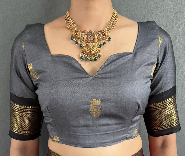 Malishka Export Cotton Silk Woven Ready To Wear Saree With Blouse Piece - Grey - Distacart