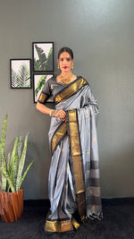 Thumbnail for Malishka Export Cotton Silk Woven Ready To Wear Saree With Blouse Piece - Grey - Distacart