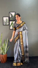 Thumbnail for Malishka Export Cotton Silk Woven Ready To Wear Saree With Blouse Piece - Grey - Distacart