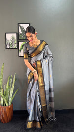 Thumbnail for Malishka Export Cotton Silk Woven Ready To Wear Saree With Blouse Piece - Grey - Distacart