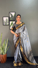 Thumbnail for Malishka Export Cotton Silk Woven Ready To Wear Saree With Blouse Piece - Grey - Distacart