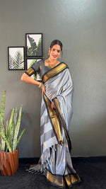 Thumbnail for Malishka Export Cotton Silk Woven Ready To Wear Saree With Blouse Piece - Grey - Distacart