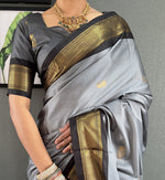 Thumbnail for Malishka Export Cotton Silk Woven Ready To Wear Saree With Blouse Piece - Grey - Distacart