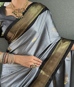 Thumbnail for Malishka Export Cotton Silk Woven Ready To Wear Saree With Blouse Piece - Grey - Distacart
