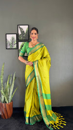 Thumbnail for Malishka Export Cotton Silk Woven Ready To Wear Saree With Blouse Piece - Green - Distacart
