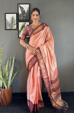 Thumbnail for Malishka Export Cotton Silk Woven Ready To Wear Saree With Blouse Piece - Brown - Distacart