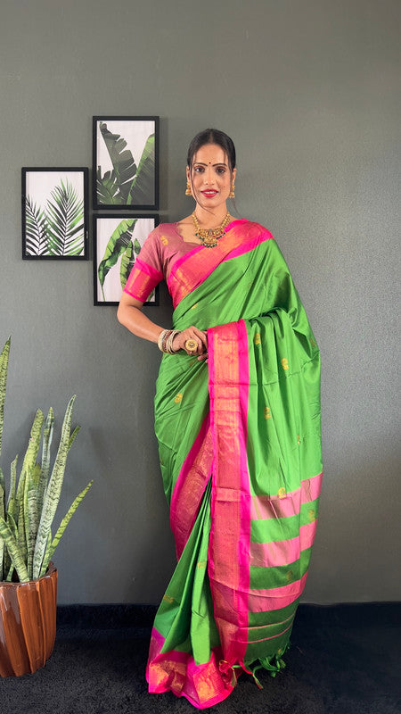 Malishka Export Cotton Silk Woven Ready To Wear Saree With Blouse Piece - Pink - Distacart