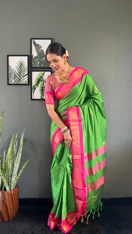 Malishka Export Cotton Silk Woven Ready To Wear Saree With Blouse Piece - Pink - Distacart