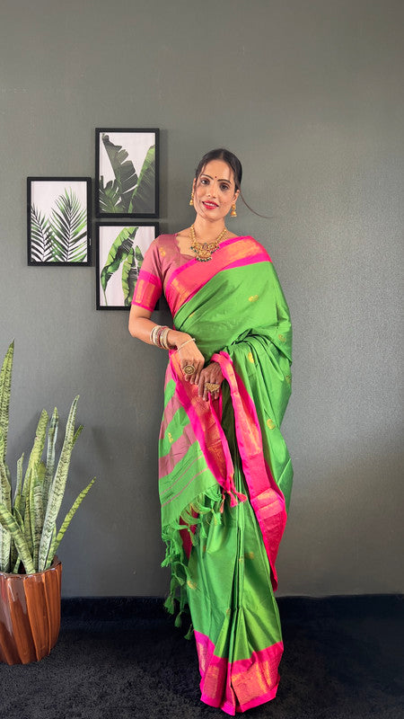 Malishka Export Cotton Silk Woven Ready To Wear Saree With Blouse Piece - Pink - Distacart