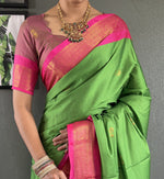 Thumbnail for Malishka Export Cotton Silk Woven Ready To Wear Saree With Blouse Piece - Pink - Distacart