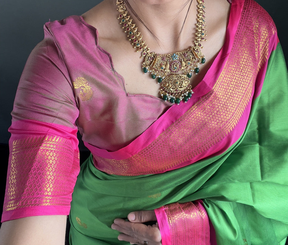 Malishka Export Cotton Silk Woven Ready To Wear Saree With Blouse Piece - Pink - Distacart