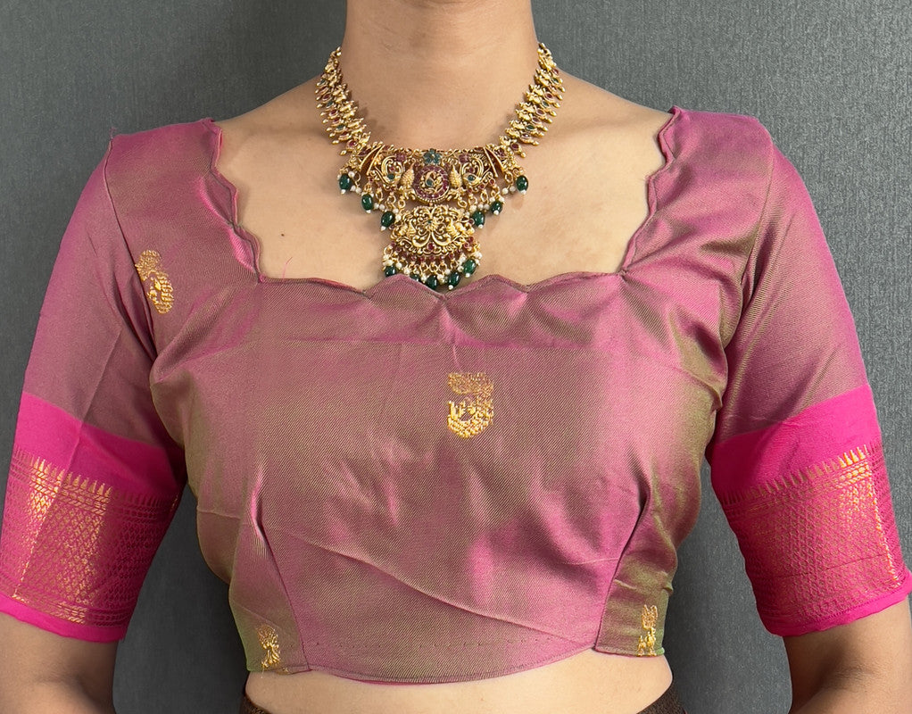 Malishka Export Cotton Silk Woven Ready To Wear Saree With Blouse Piece - Pink - Distacart