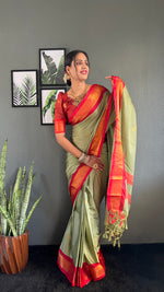 Thumbnail for Malishka Export Cotton Silk Woven Ready To Wear Saree With Blouse Piece - Pista - Distacart