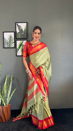 Thumbnail for Malishka Export Cotton Silk Woven Ready To Wear Saree With Blouse Piece - Pista - Distacart