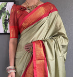 Thumbnail for Malishka Export Cotton Silk Woven Ready To Wear Saree With Blouse Piece - Pista - Distacart