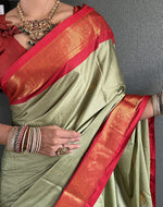 Thumbnail for Malishka Export Cotton Silk Woven Ready To Wear Saree With Blouse Piece - Pista - Distacart
