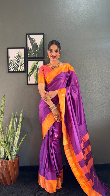 Malishka Export Cotton Silk Woven Ready To Wear Saree With Blouse Piece - Purple - Distacart