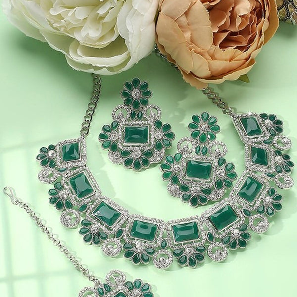 Jewel City Rhodium-Plated Stones Studded Jewellery Set - Distacart