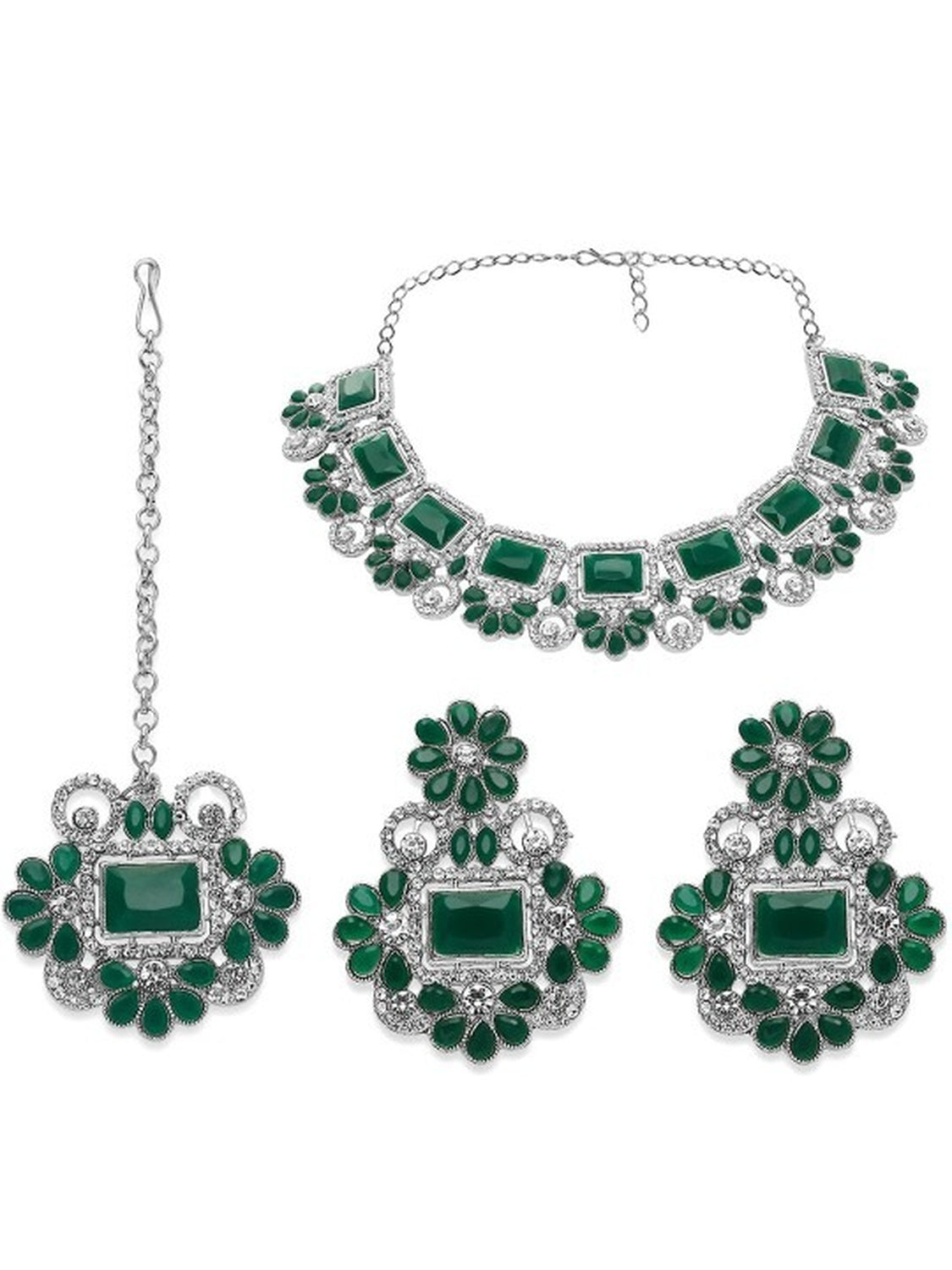 Jewel City Rhodium-Plated Stones Studded Jewellery Set