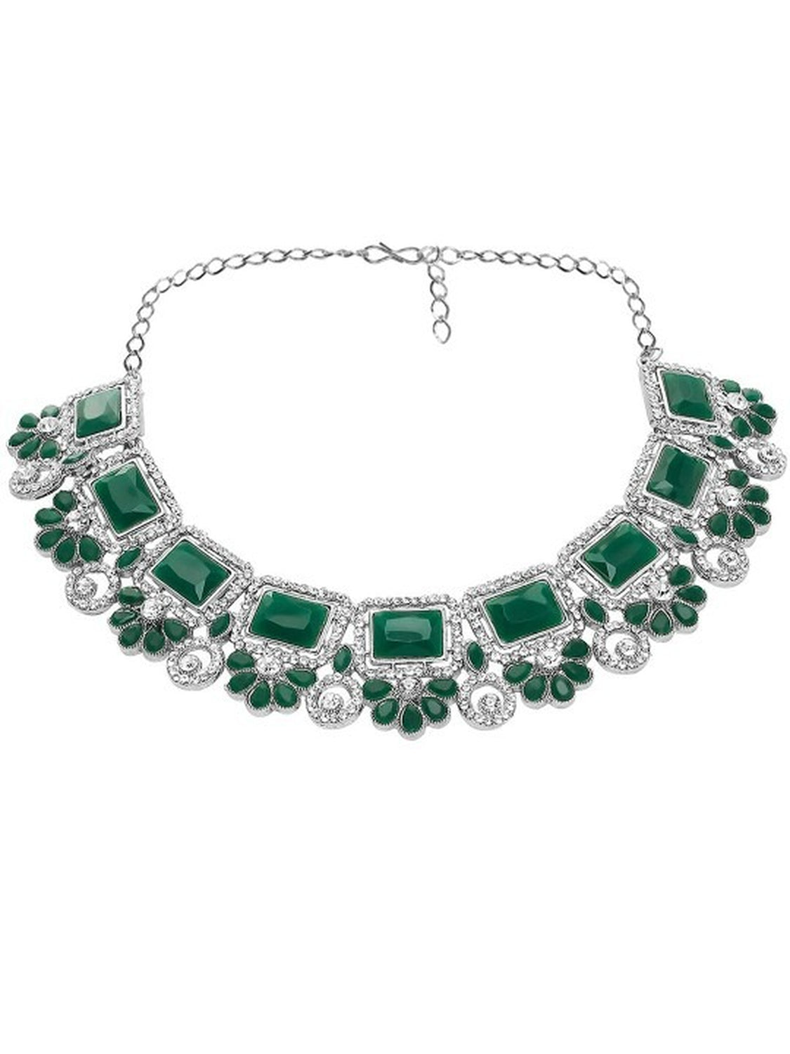 Jewel City Rhodium-Plated Stones Studded Jewellery Set