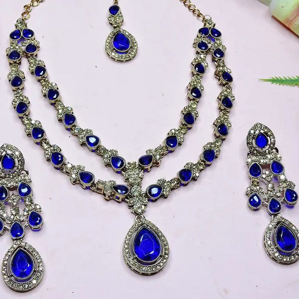 Jewel City Teardrop Bridal Necklace Set with Earrings & Maang Tikka - Ethnic Wedding Jewelry for Brides & Parties - Distacart