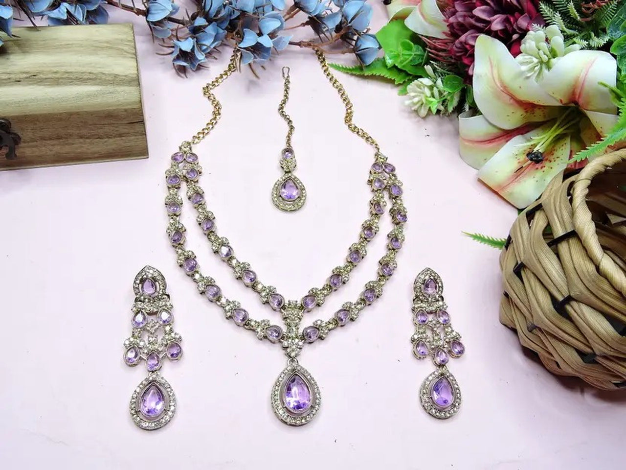Jewel City Teardrop Bridal Necklace Set with Earrings & Maang Tikka - Ethnic Wedding Jewelry for Brides & Parties - Distacart
