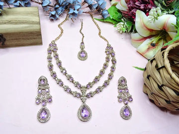 Jewel City Teardrop Bridal Necklace Set with Earrings & Maang Tikka - Ethnic Wedding Jewelry for Brides & Parties - Distacart