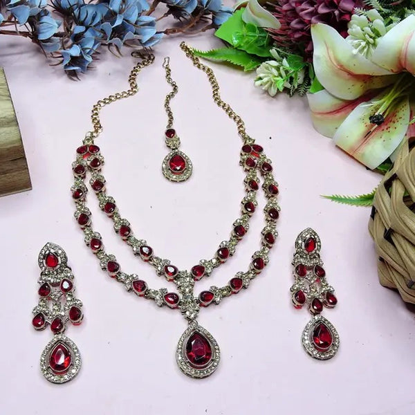 Jewel City Teardrop Bridal Necklace Set with Earrings & Maang Tikka - Ethnic Wedding Jewelry for Brides & Parties - Distacart