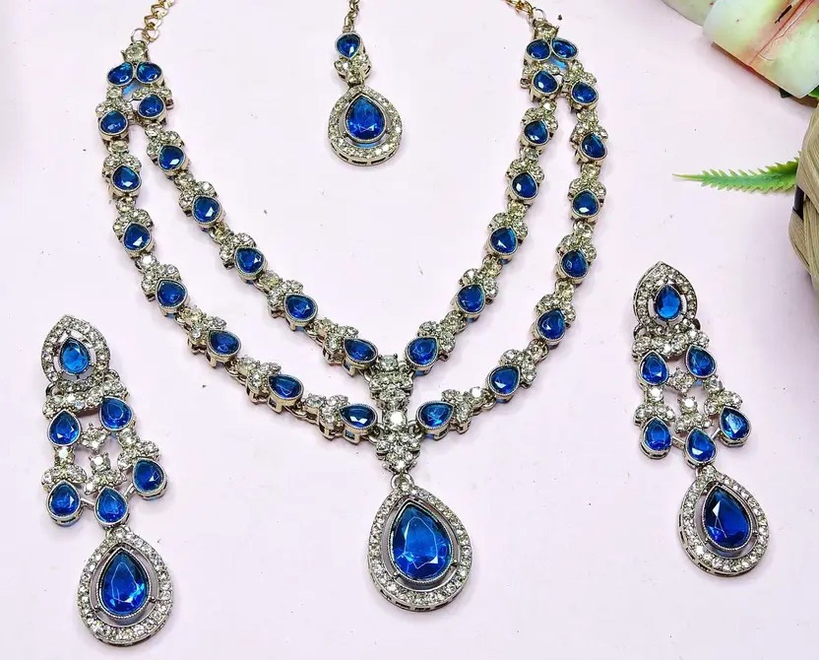 Jewel City Teardrop Bridal Necklace Set with Earrings & Maang Tikka - Ethnic Wedding Jewelry for Brides & Parties - Distacart
