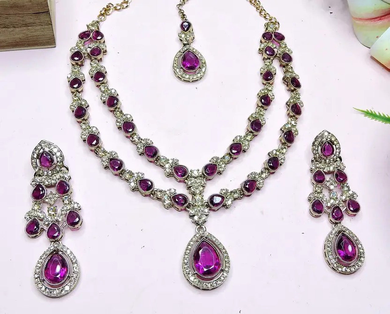 Jewel City Teardrop Bridal Necklace Set with Earrings & Maang Tikka - Ethnic Wedding Jewelry for Brides & Parties - Distacart