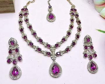 Jewel City Teardrop Bridal Necklace Set with Earrings & Maang Tikka - Ethnic Wedding Jewelry for Brides & Parties - Distacart