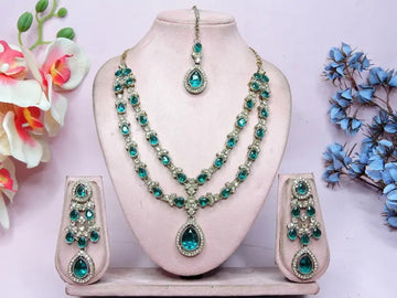 Jewel City Teardrop Bridal Necklace Set with Earrings & Maang Tikka - Ethnic Wedding Jewelry for Brides & Parties - Distacart
