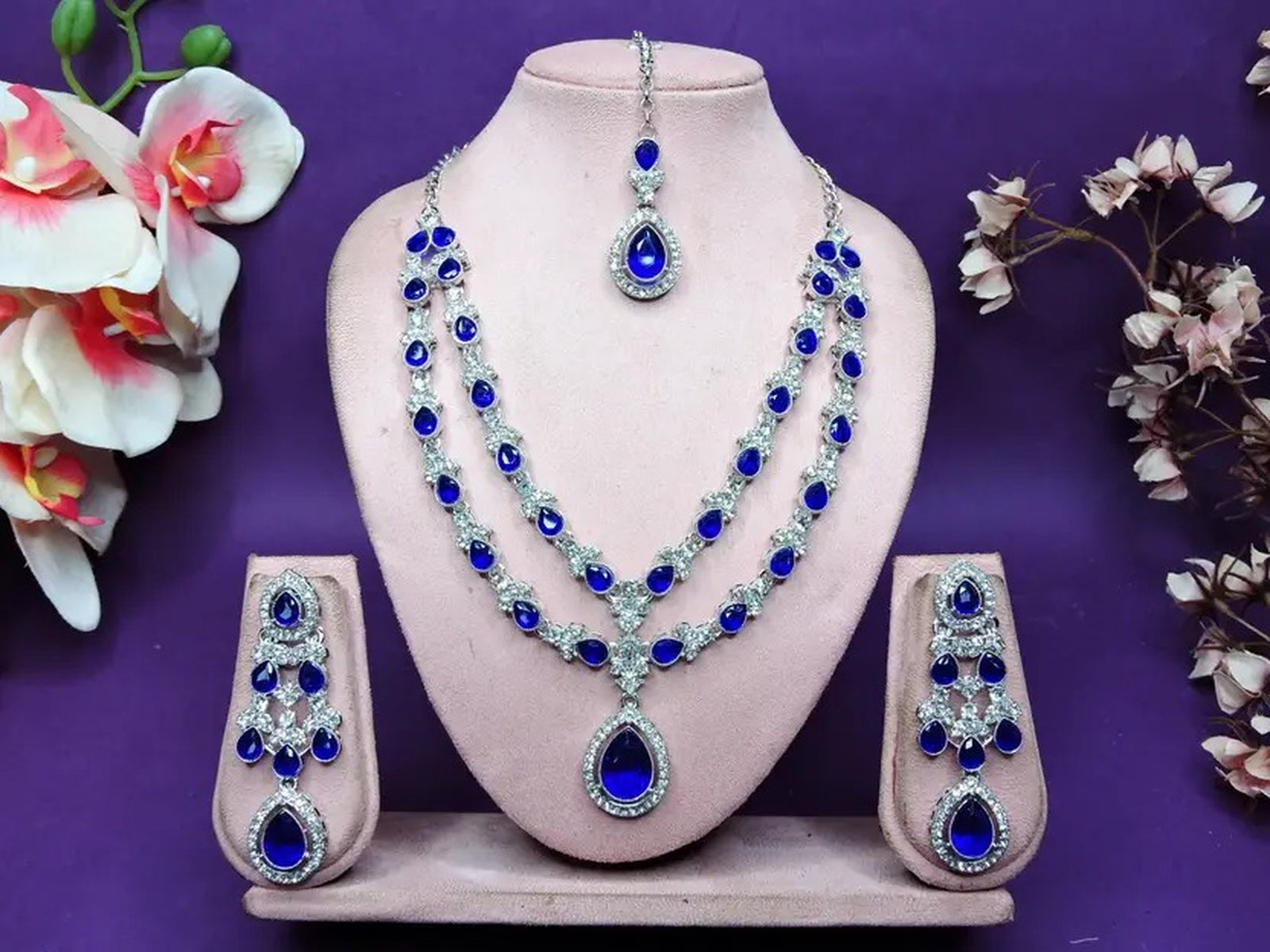 Jewel City Teardrop Bridal Necklace Set with Earrings & Maang Tikka - Ethnic Wedding Jewelry for Brides & Parties - Distacart