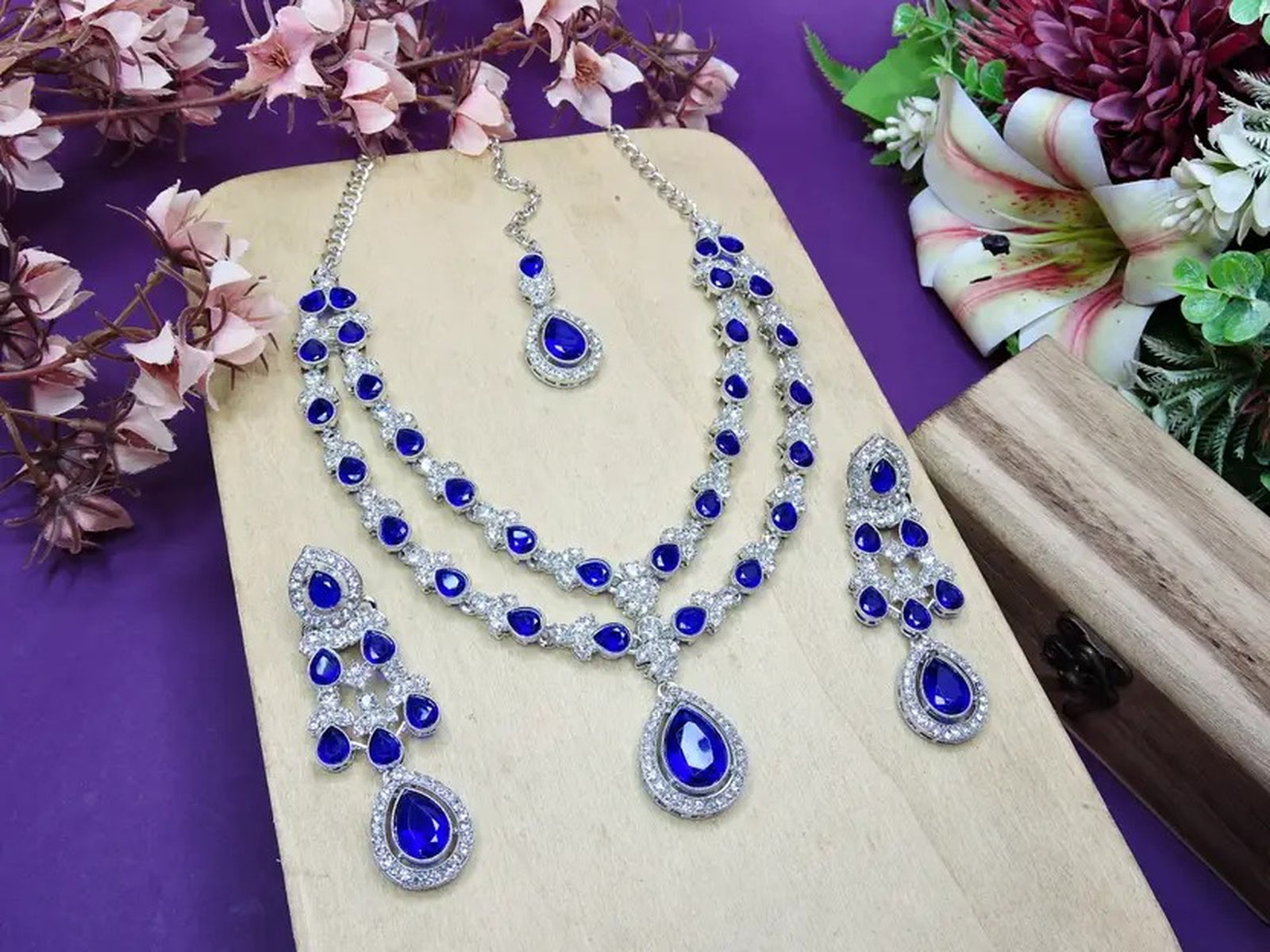 Jewel City Teardrop Bridal Necklace Set with Earrings & Maang Tikka - Ethnic Wedding Jewelry for Brides & Parties - Distacart