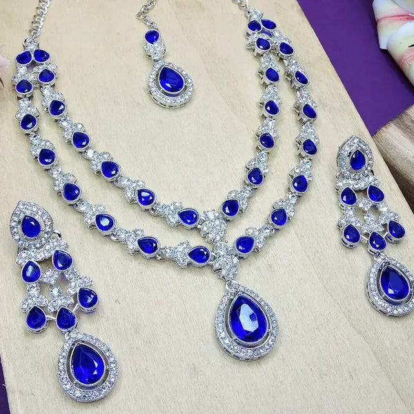 Jewel City Teardrop Bridal Necklace Set with Earrings & Maang Tikka - Ethnic Wedding Jewelry for Brides & Parties - Distacart