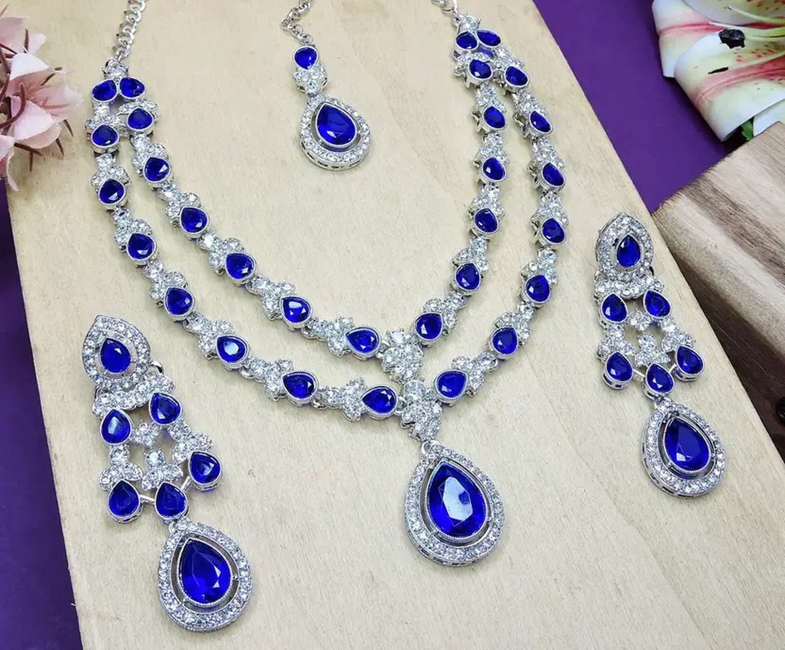 Jewel City Teardrop Bridal Necklace Set with Earrings & Maang Tikka - Ethnic Wedding Jewelry for Brides & Parties - Distacart