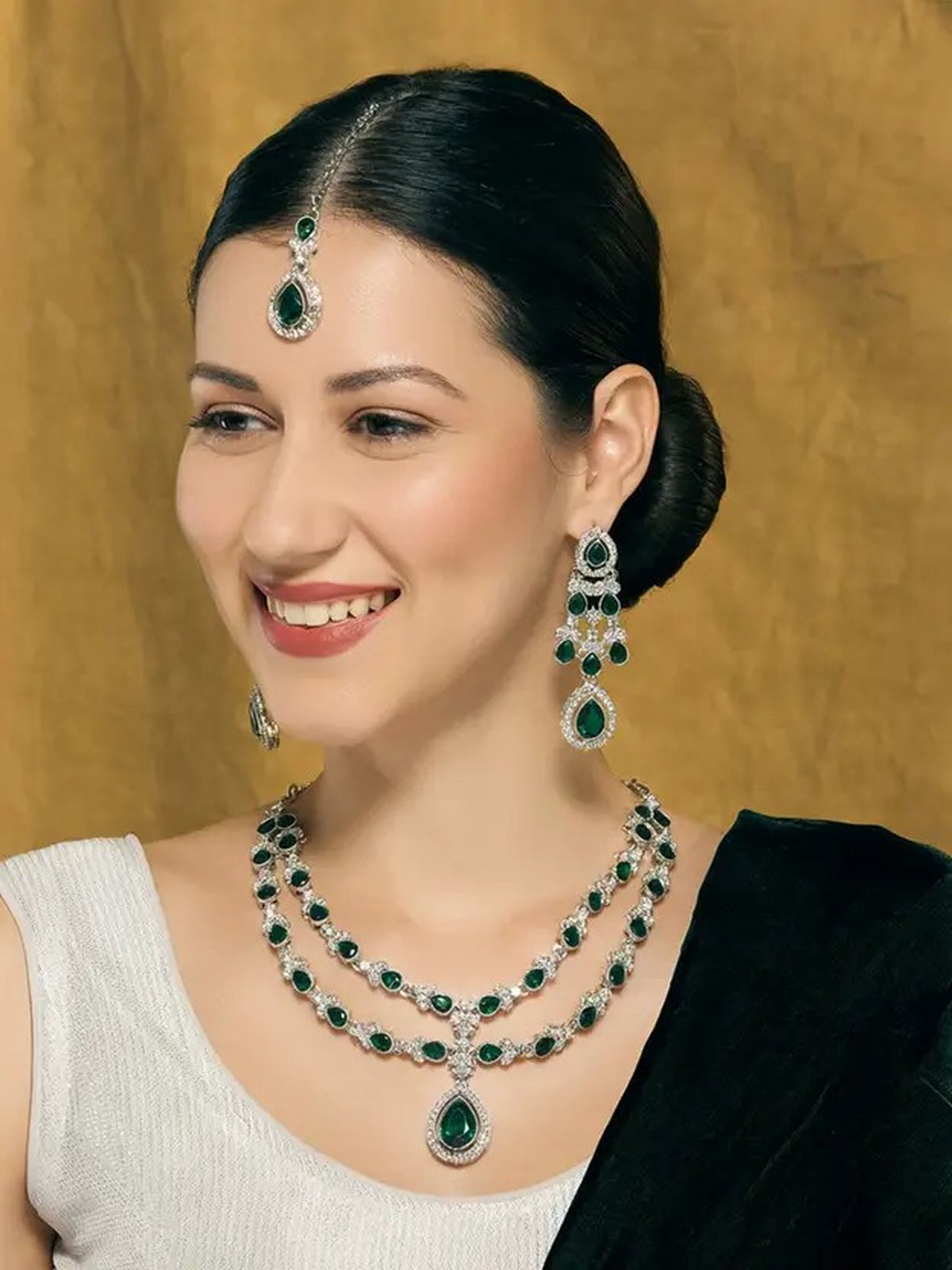 Jewel City Teardrop Bridal Necklace Set with Earrings & Maang Tikka - Ethnic Wedding Jewelry for Brides & Parties