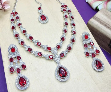 Jewel City Teardrop Bridal Necklace Set with Earrings & Maang Tikka - Ethnic Wedding Jewelry for Brides & Parties - Distacart