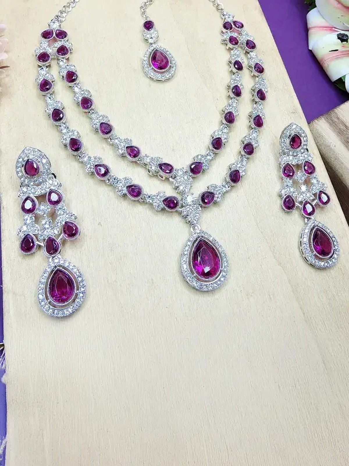 Jewel City Teardrop Bridal Necklace Set with Earrings & Maang Tikka - Ethnic Wedding Jewelry for Brides & Parties - Distacart